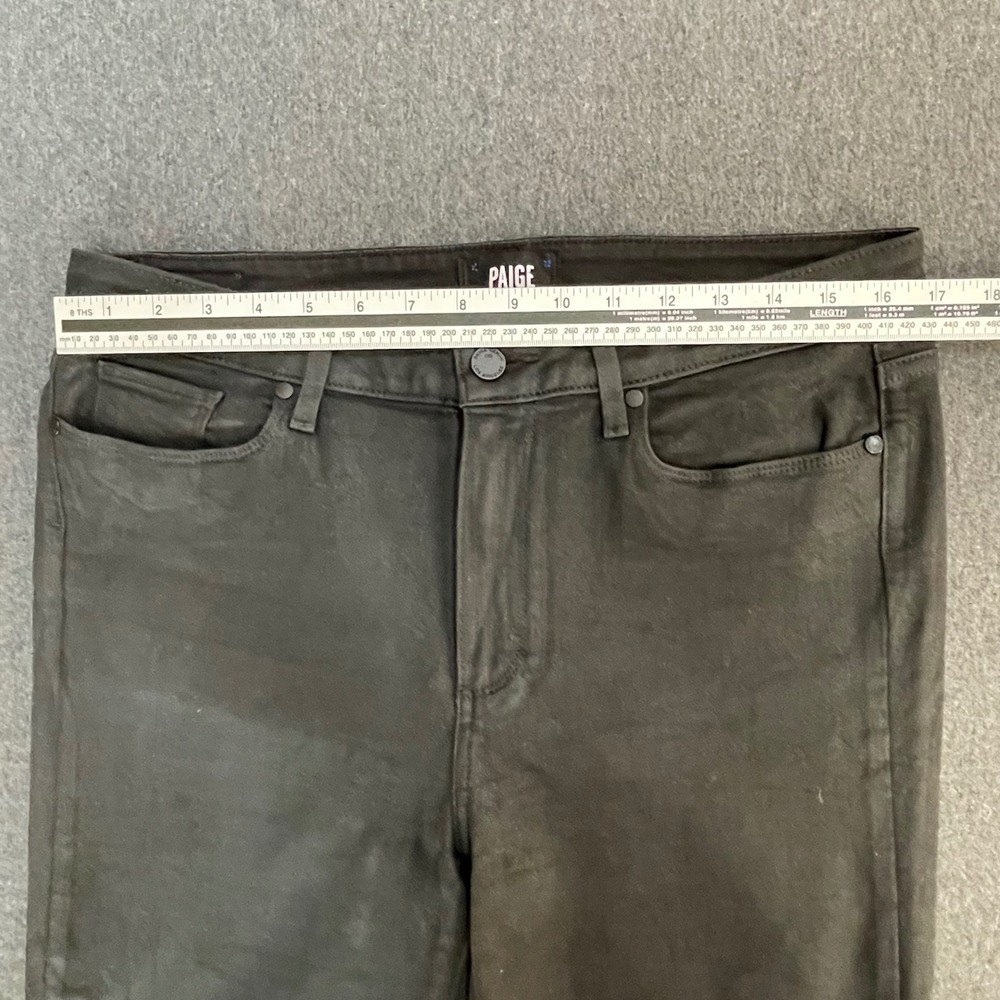 Paige Hoxton Ankle Black Fog Luxe Coating Coated Skinny Jeans Womens 32 Made USA - Picture 10 of 13